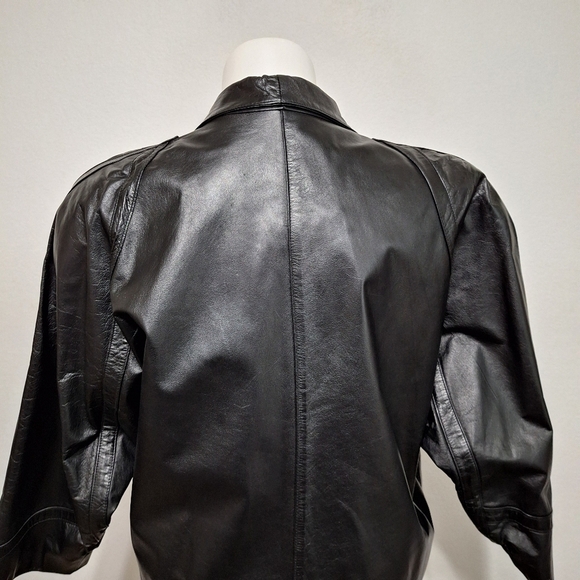 Lisa Loren Black Matrix Front Pockets 3/4 Sleeve Genuine Leather Coat Size M - Picture 7 of 11